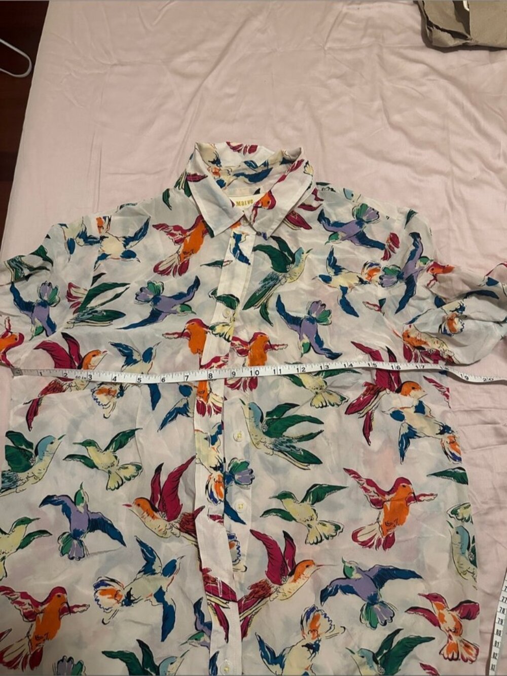 Anthropologie-Maeve Cream Blouse with Colorful Bird Print - Picture 6 of 8